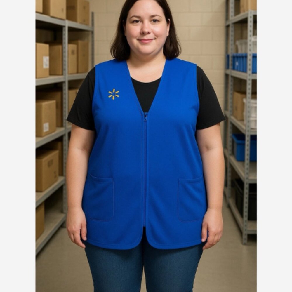 Walmart Employee Vest Women's 2XL Blue W/Logo Tag Slit 2 Front Pockets Polyester